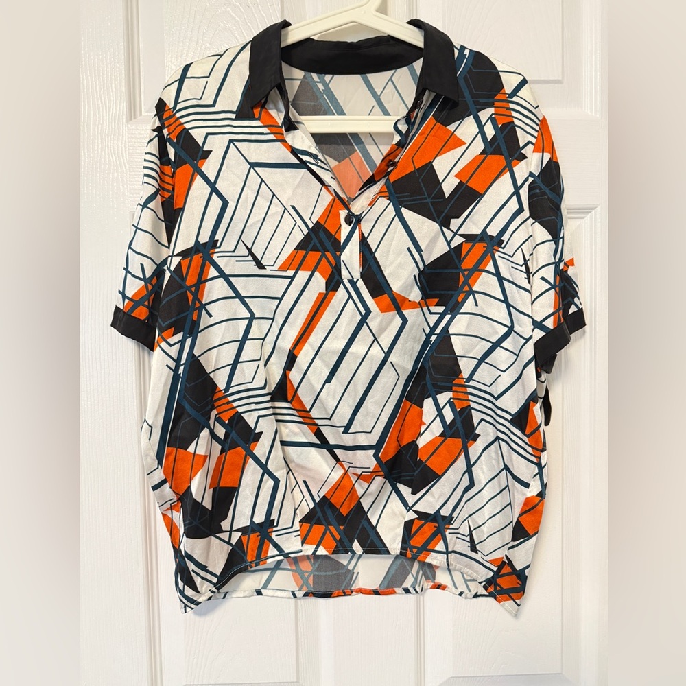 NWOT Hermes Geometric Polo Tee  - Orange, Black, and White